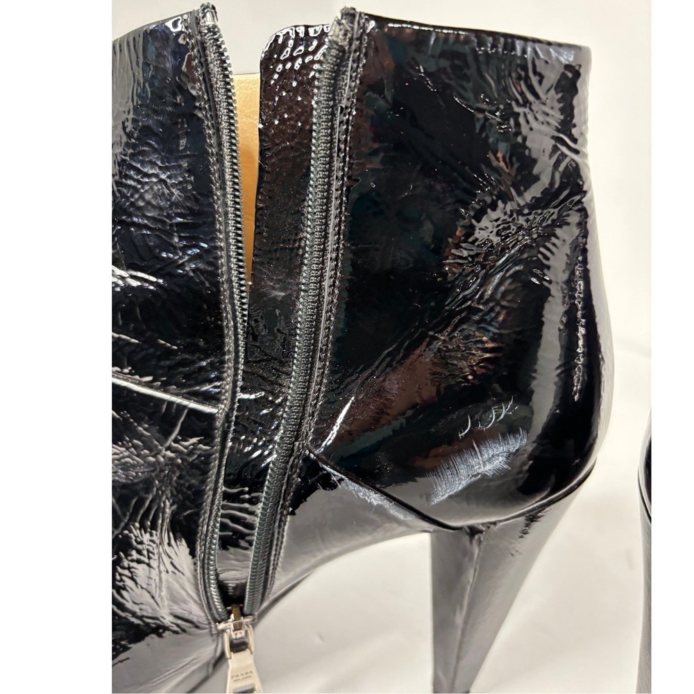Prada Black Crinkled Patent Leather Square Toe Ankle Boots 39 Heel‎ 1I746L - Picture 7 of 9